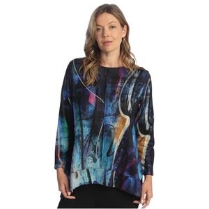 Jess & Jane‎ 2X "Eclipse" Abstract Print Tunic Top Blue Multicolor USA Made